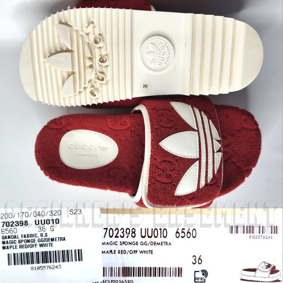 GUCCI x Adidas woman 36 EU- 6 US Red GG Sponge & Trefoil platform Slide sandals - Picture 6 of 14